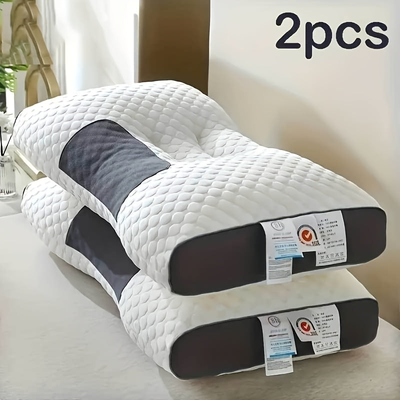 2pcs Modern Pillow with SP Neck Support, Breathable Moisture-Wicking Sweat, Polyester Fiber Cover And 100 Polyester Fiber Filling, Machine Washable, Zipper All-Season Multi-Purpose Bedding for Any Sleeping Position